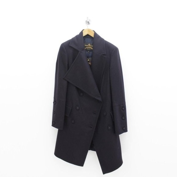 NWT VIVIENNE WESTWOOD SOLD OUT ANGLOMANIA NAVY JABOT MELTON WOOL COAT US 10 - Picture 6 of 13